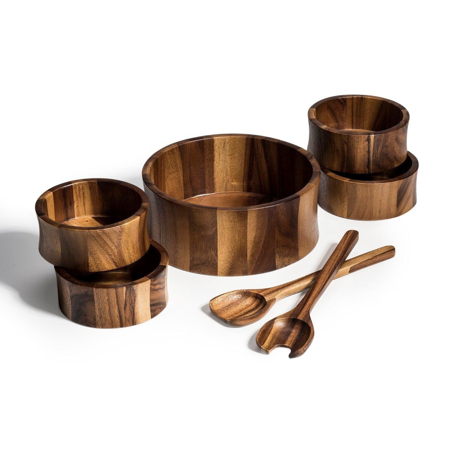 7 Piece - Large Salad Bowl with Servers and 4 Individuals 10" x 4" - Dealslust