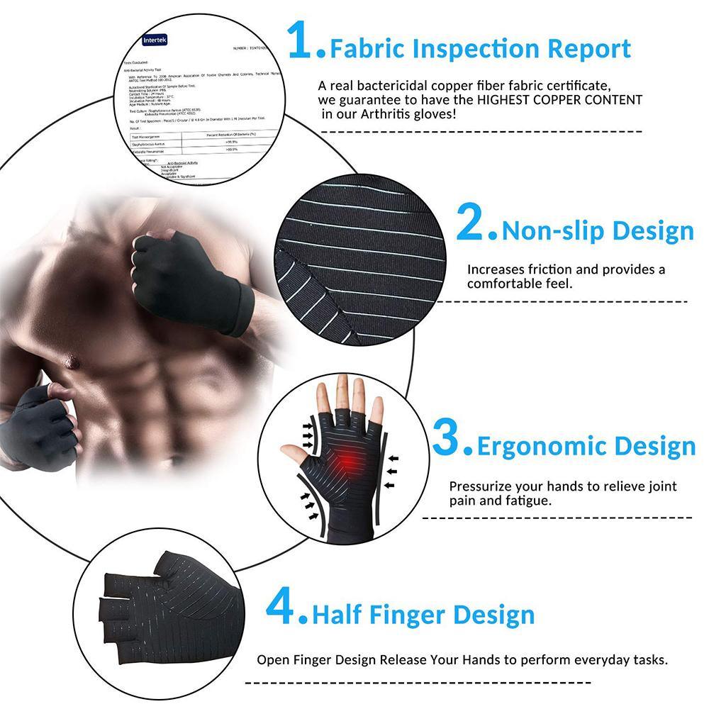 Compression Arthritis Glove Unisex Joint Pain Relief Half Finger Brace - Dealslust