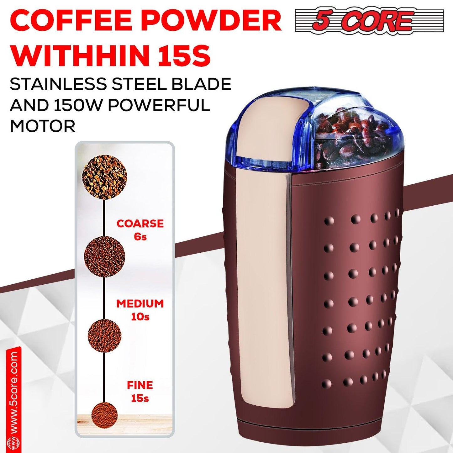 5 Core Coffee Grinder 85 Gram Capacity 150W Electric Bean Spice - Dealslust