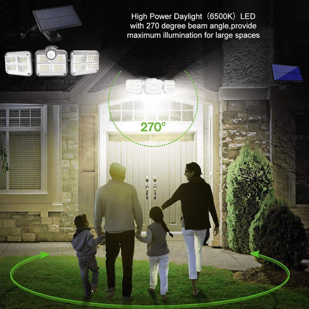 Solar Sensor Light 122 LED 3Head Outdoor Spotlight with 3 Modes - Dealslust