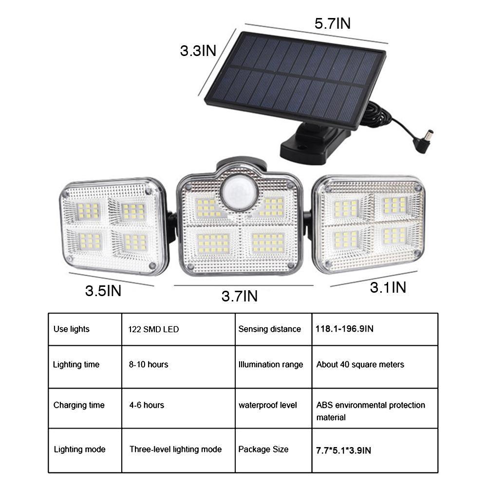 Solar Sensor Light 122 LED 3Head Outdoor Spotlight with 3 Modes - Dealslust