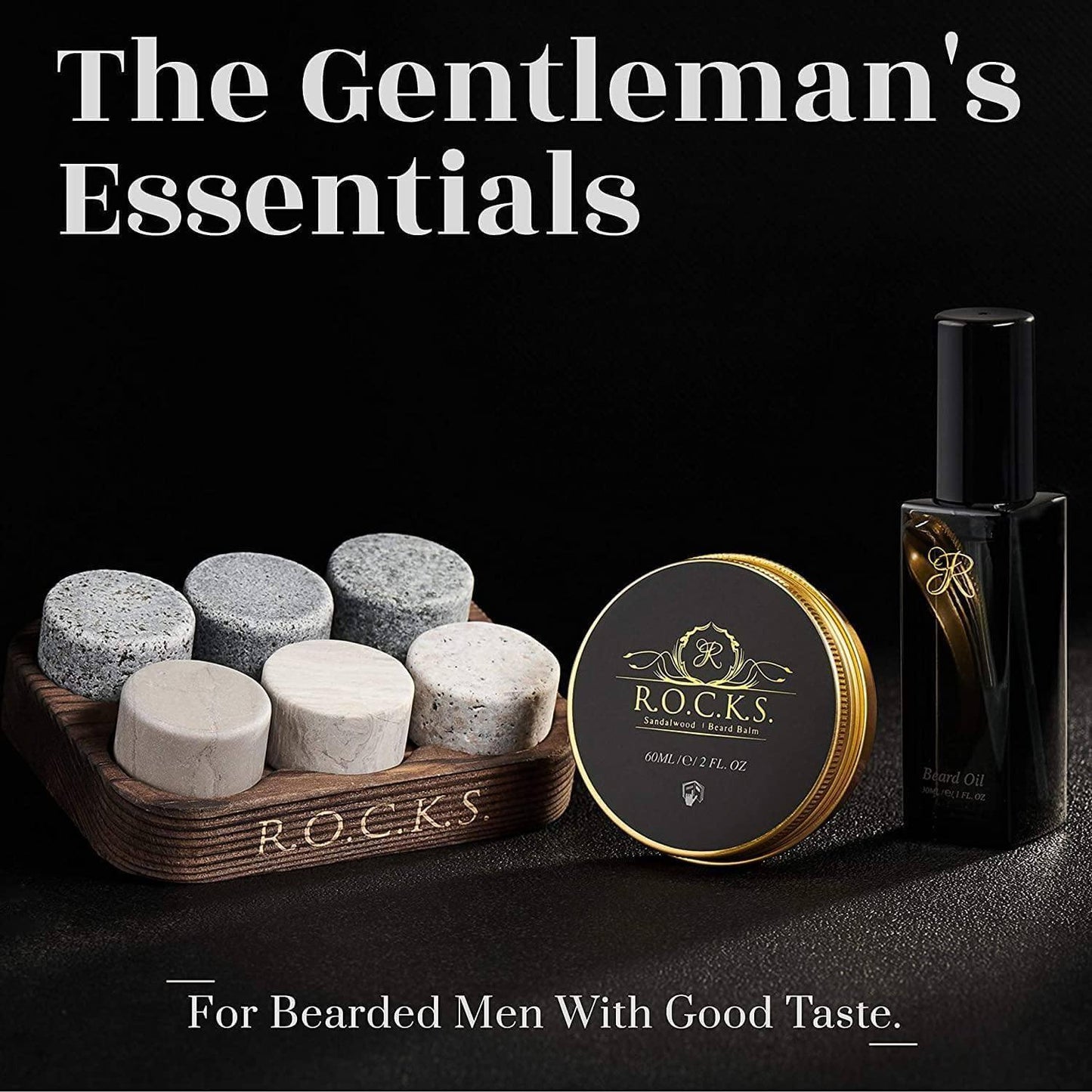 Whiskey Stones & Beard Care Grooming Kit Gift Set -  Sandalwood Scent - Dealslust