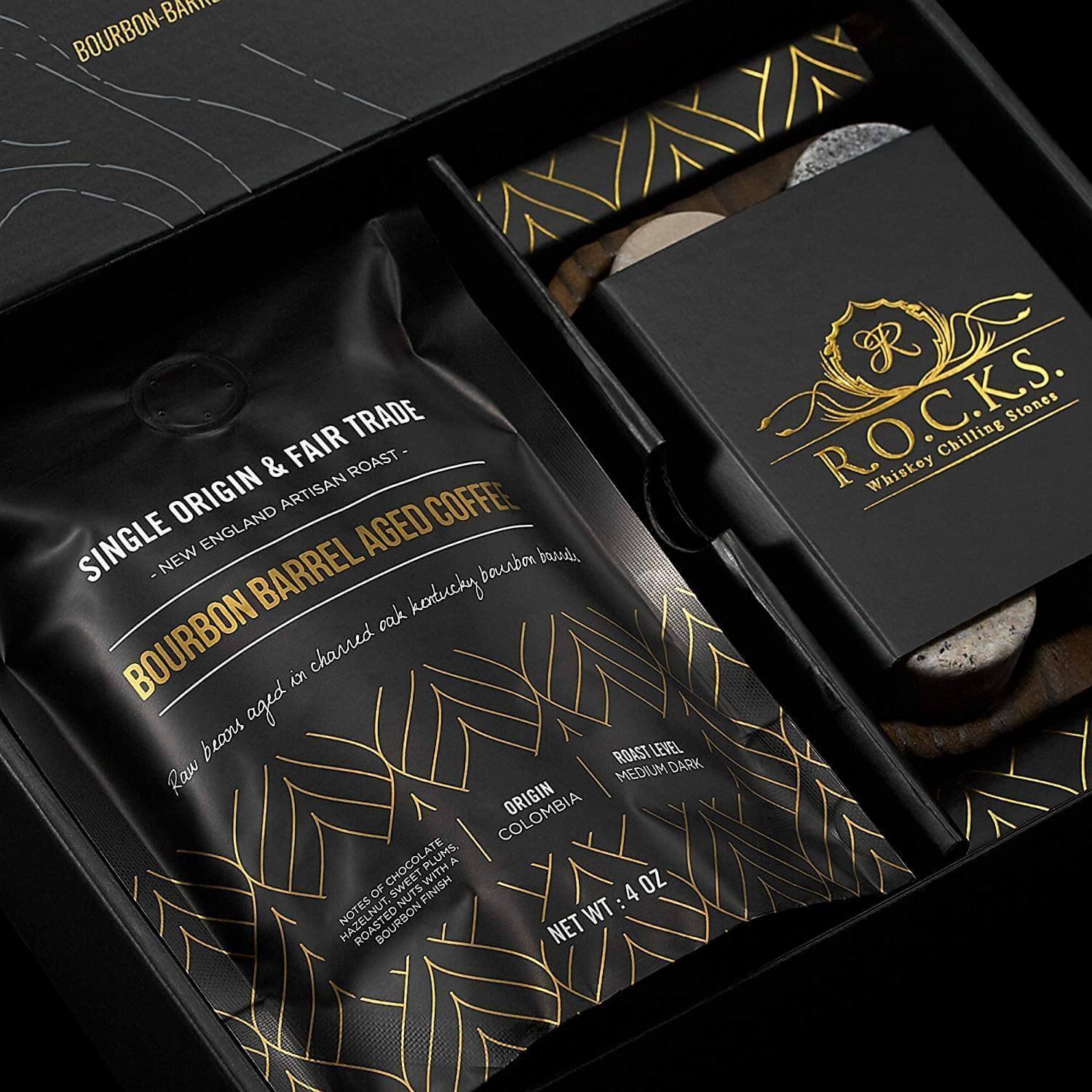 Whiskey Stones & Kentucky Bourbon Barrel Aged Coffee Tasting Gift Set - Dealslust