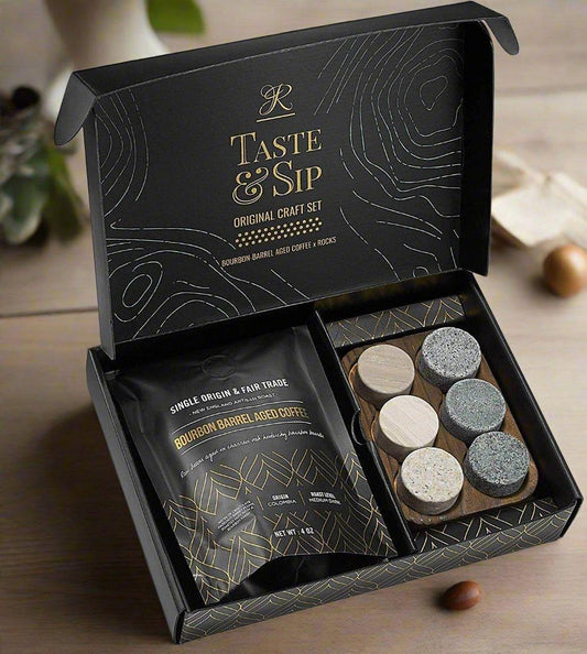 Whiskey Stones & Kentucky Bourbon Barrel Aged Coffee Tasting Gift Set - Dealslust