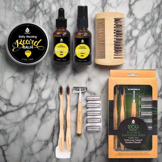 Pursonic Beard Care Grooming Kit & Eco Friendly Razor + Toothbrushes - Dealslust