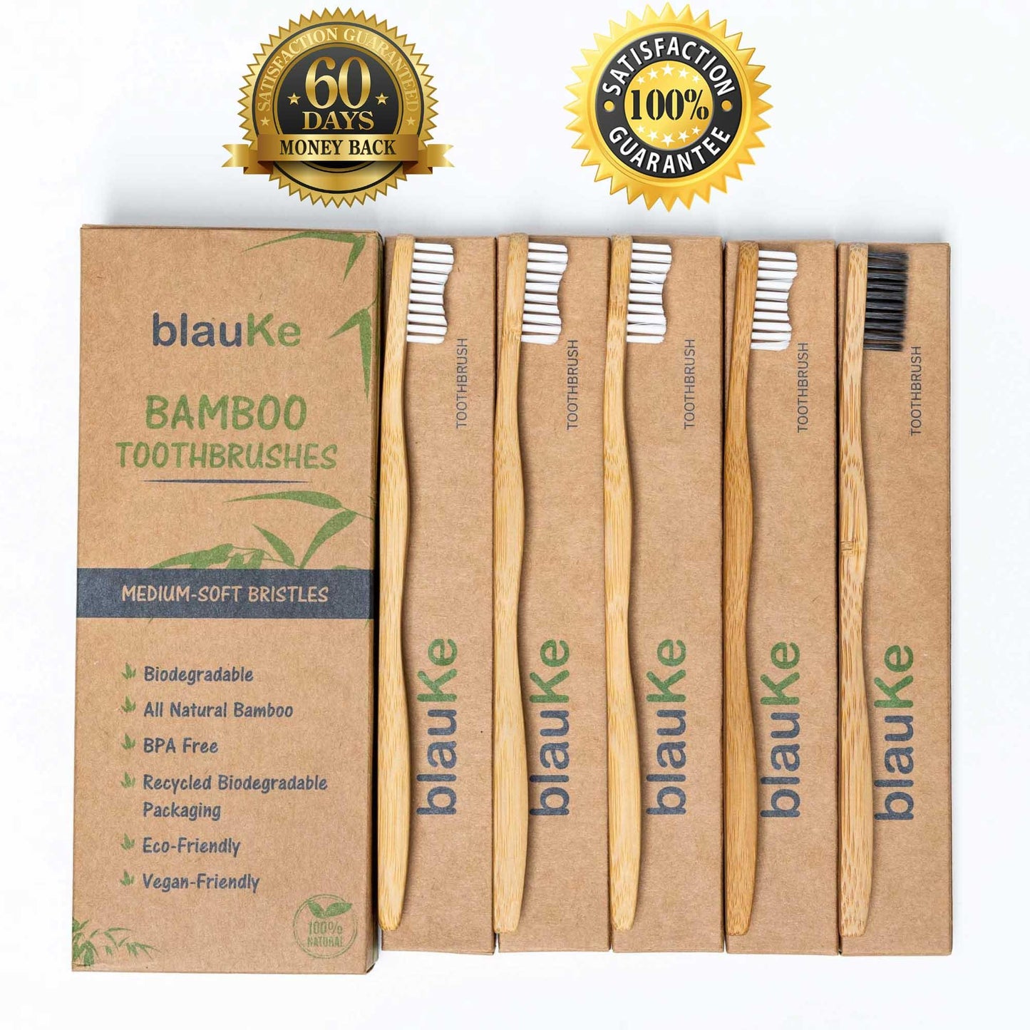 Bamboo Toothbrush Set 5-Pack - Bamboo Toothbrushes Medium Bristles - Dealslust