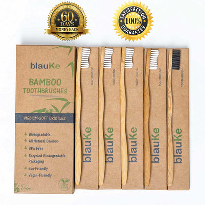 Bamboo Toothbrush Set 5-Pack - Bamboo Toothbrushes Medium Bristles - Dealslust