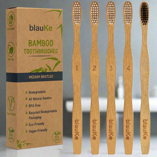 Bamboo Toothbrush Set 5-Pack - Bamboo Toothbrushes Medium Bristles - Dealslust