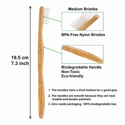 Bamboo Toothbrush Set 5-Pack - Bamboo Toothbrushes Medium Bristles - Dealslust
