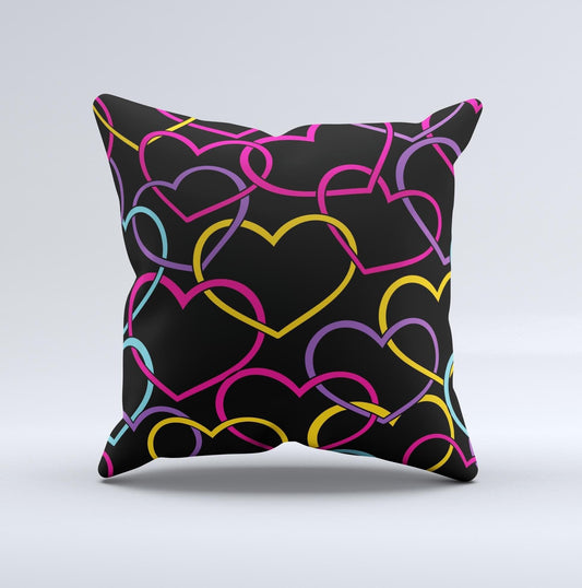 Colorful Vector Hearts Ink-Fuzed Decorative Throw Pillow - Dealslust