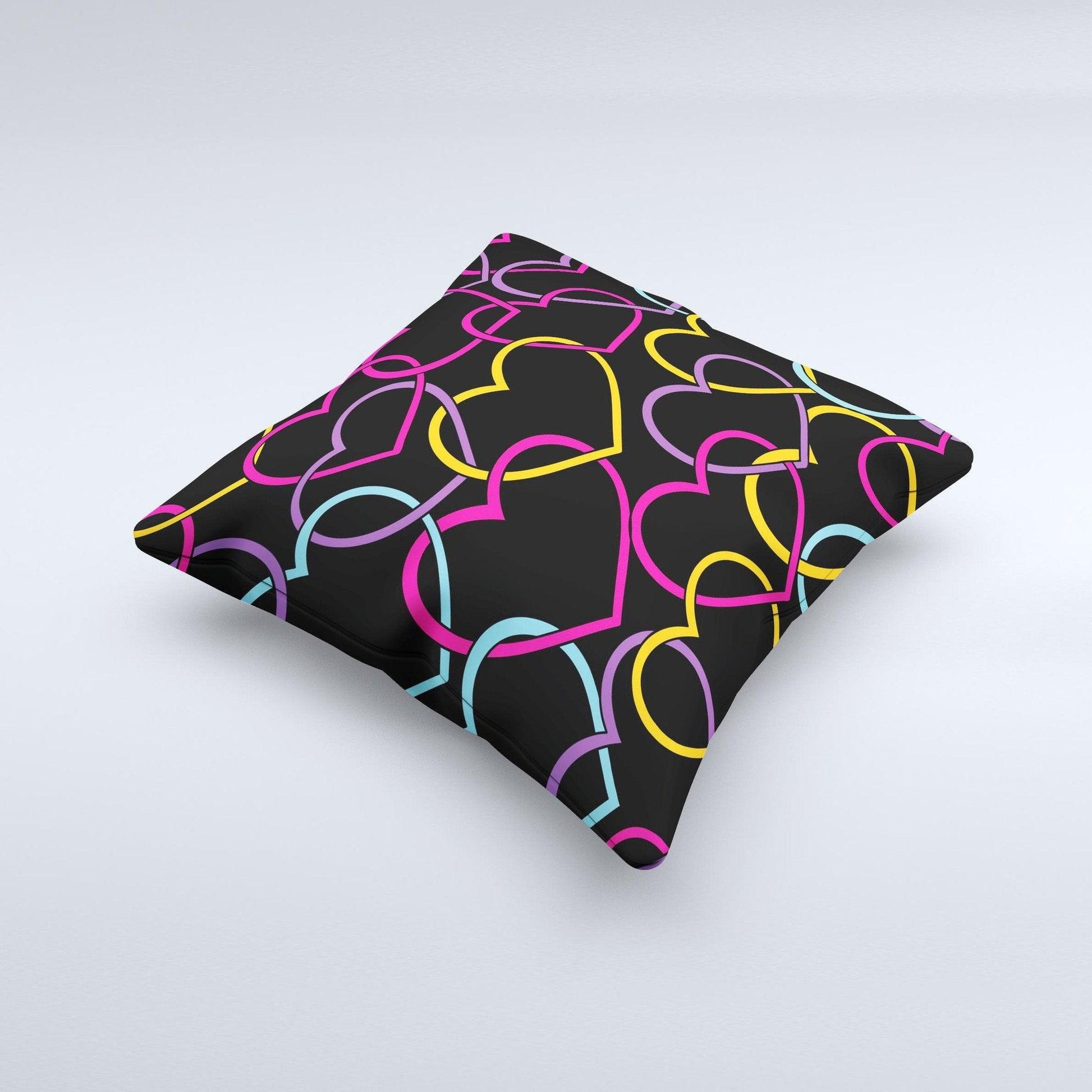 Colorful Vector Hearts Ink-Fuzed Decorative Throw Pillow - Dealslust