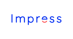 Logo of the brand 'Impress' with a blue and red color scheme on a black background