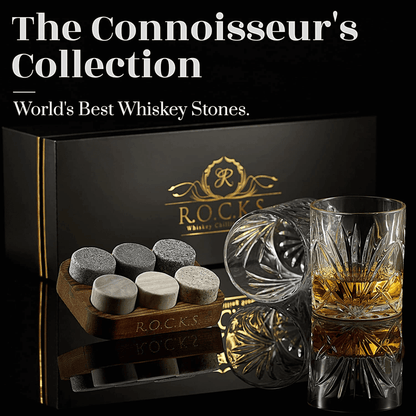 Whiskey Chilling Stones Gift Set With 2 Palm Crystal Glasses - Dealslust