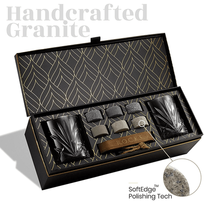Whiskey Chilling Stones Gift Set With 2 Palm Crystal Glasses - Dealslust