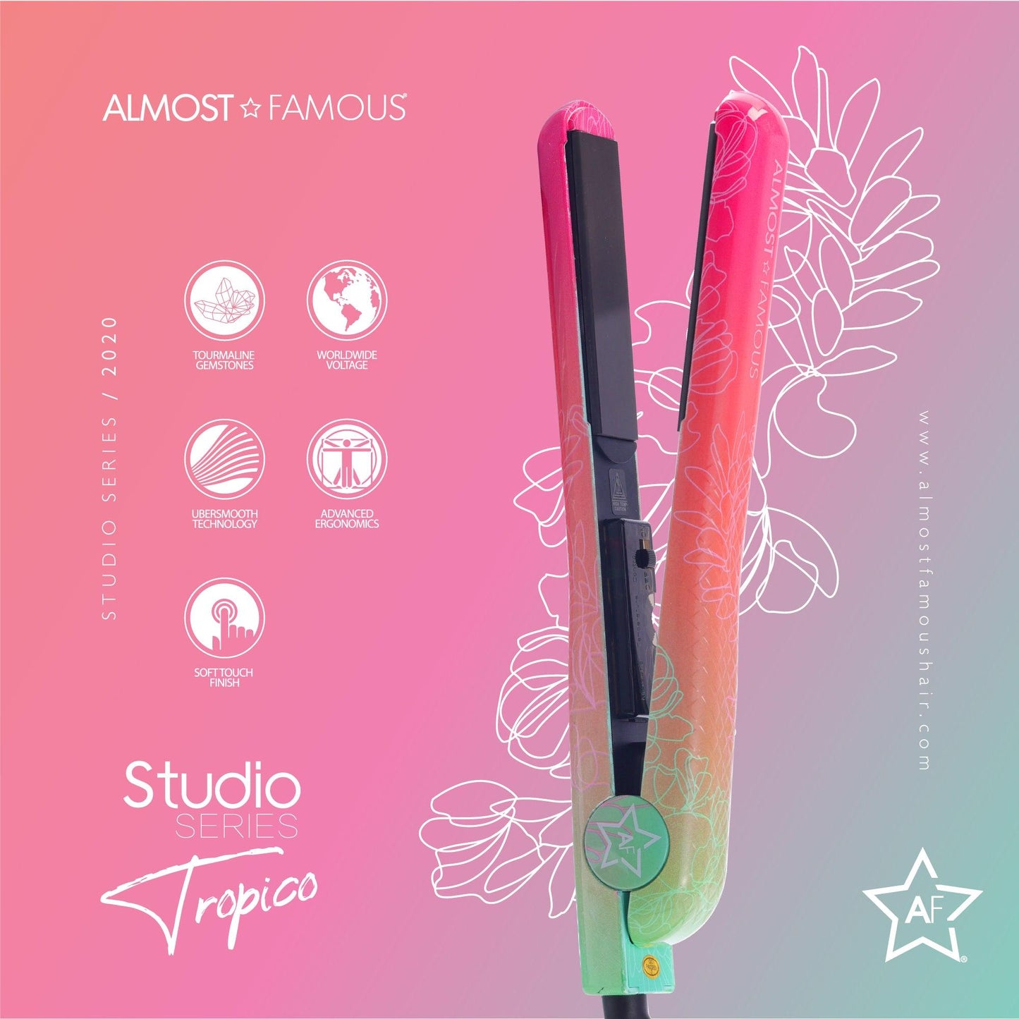 Almost Famous 1.25" Tropico Studio Flat Iron with Waterprint Design - Dealslust