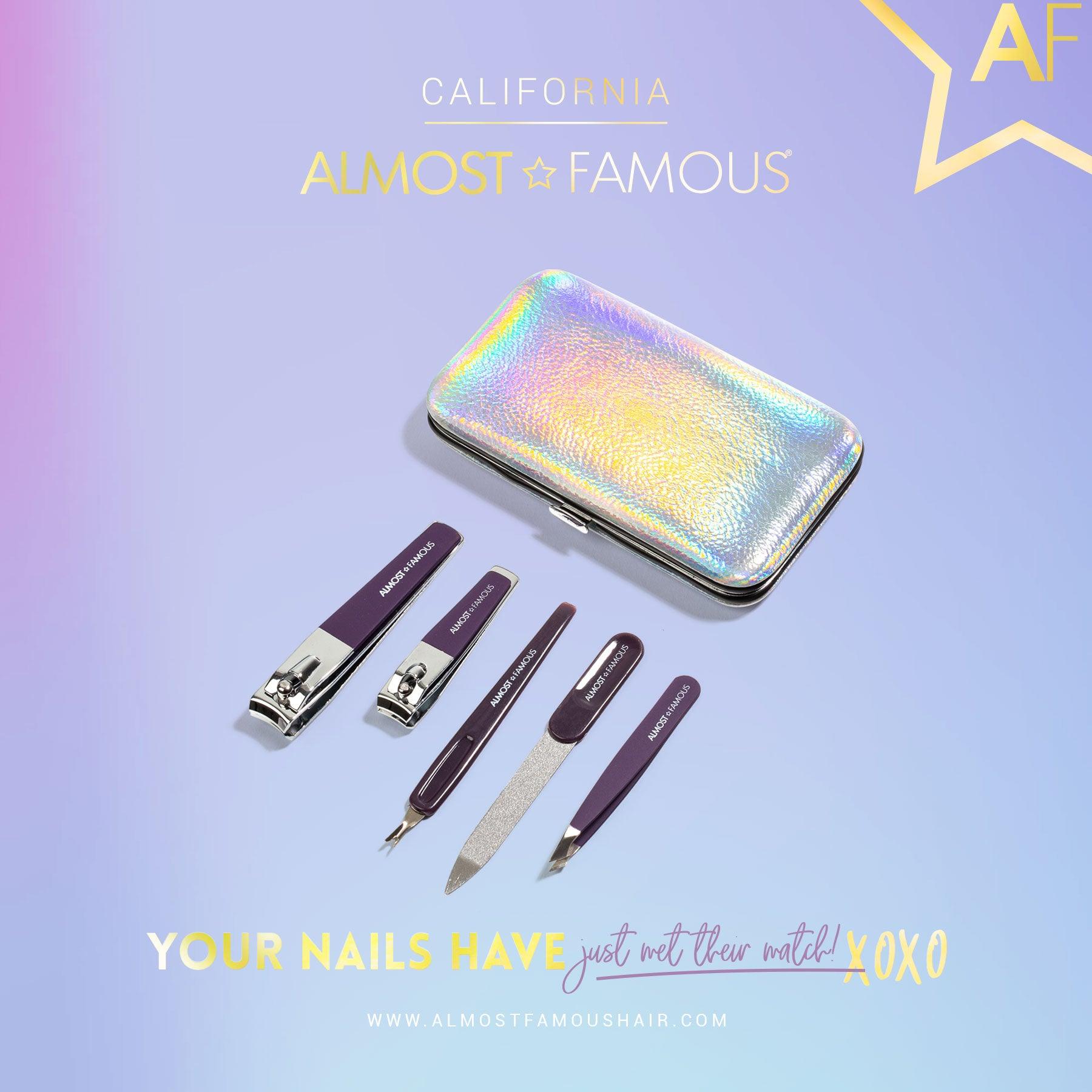 Almost Famous Manicure Kit w/ Silver Holographic travel case - Dealslust