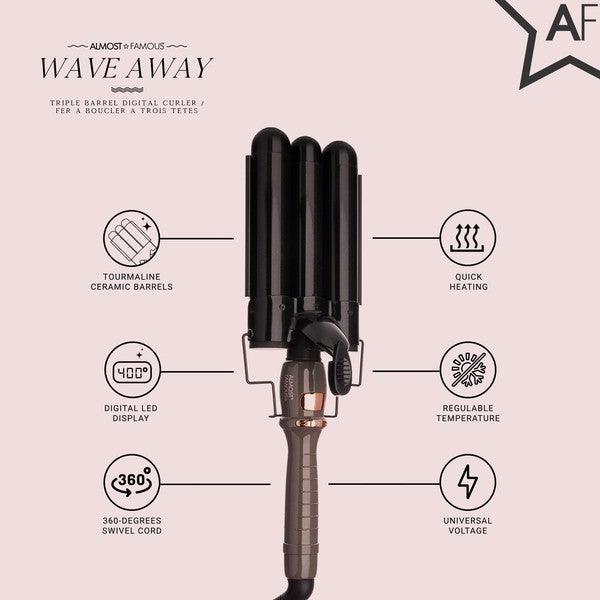 Wave Away Triple Barrel Curler with Tourmaline Ceramic Barrels - Dealslust