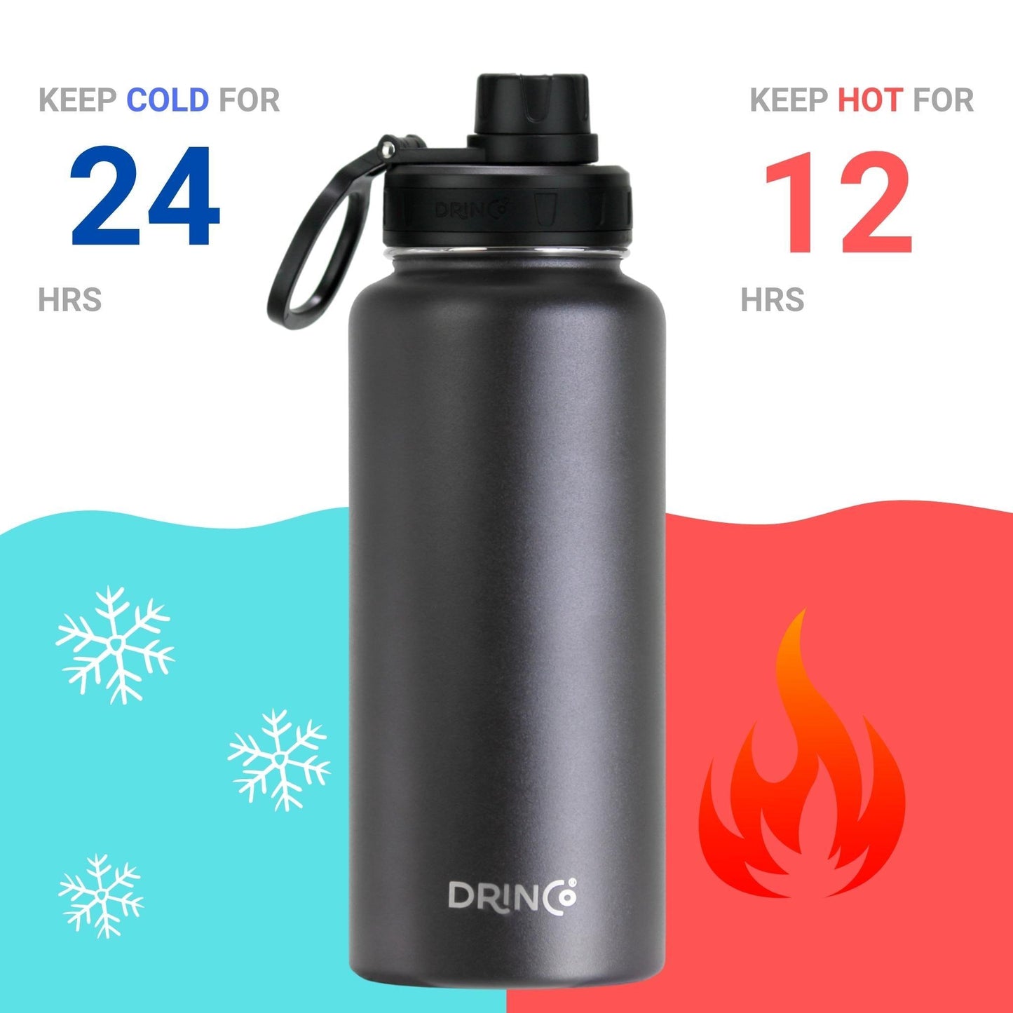 DRINCO® 32oz Stainless Steel Water Bottle - Black - Dealslust