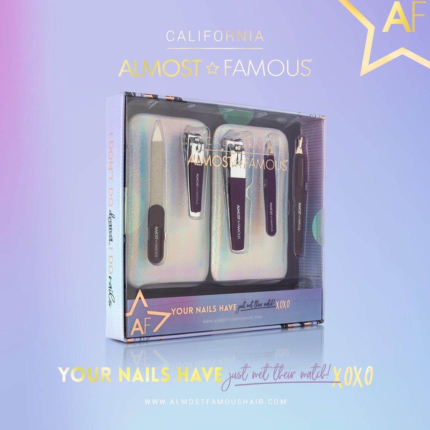 Almost Famous Manicure Kit w/ Silver Holographic travel case - Dealslust