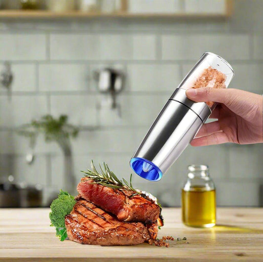 Battery Powered Stainless Silver Automatic Salt or Pepper Grinder - Dealslust