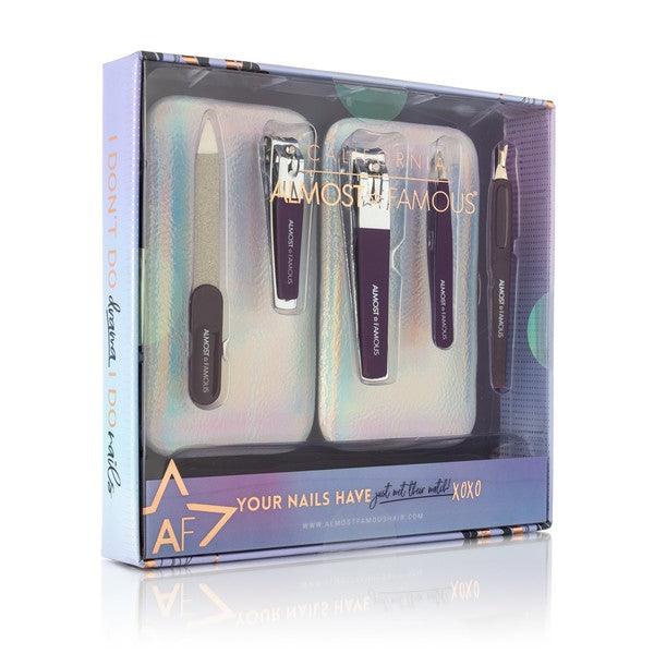 Almost Famous Manicure Kit w/ Silver Holographic travel case - Dealslust