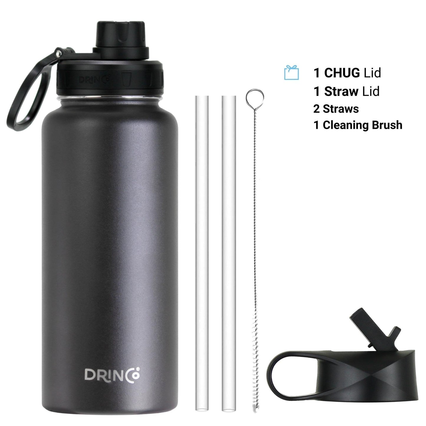 DRINCO® 32oz Stainless Steel Water Bottle - Black - Dealslust