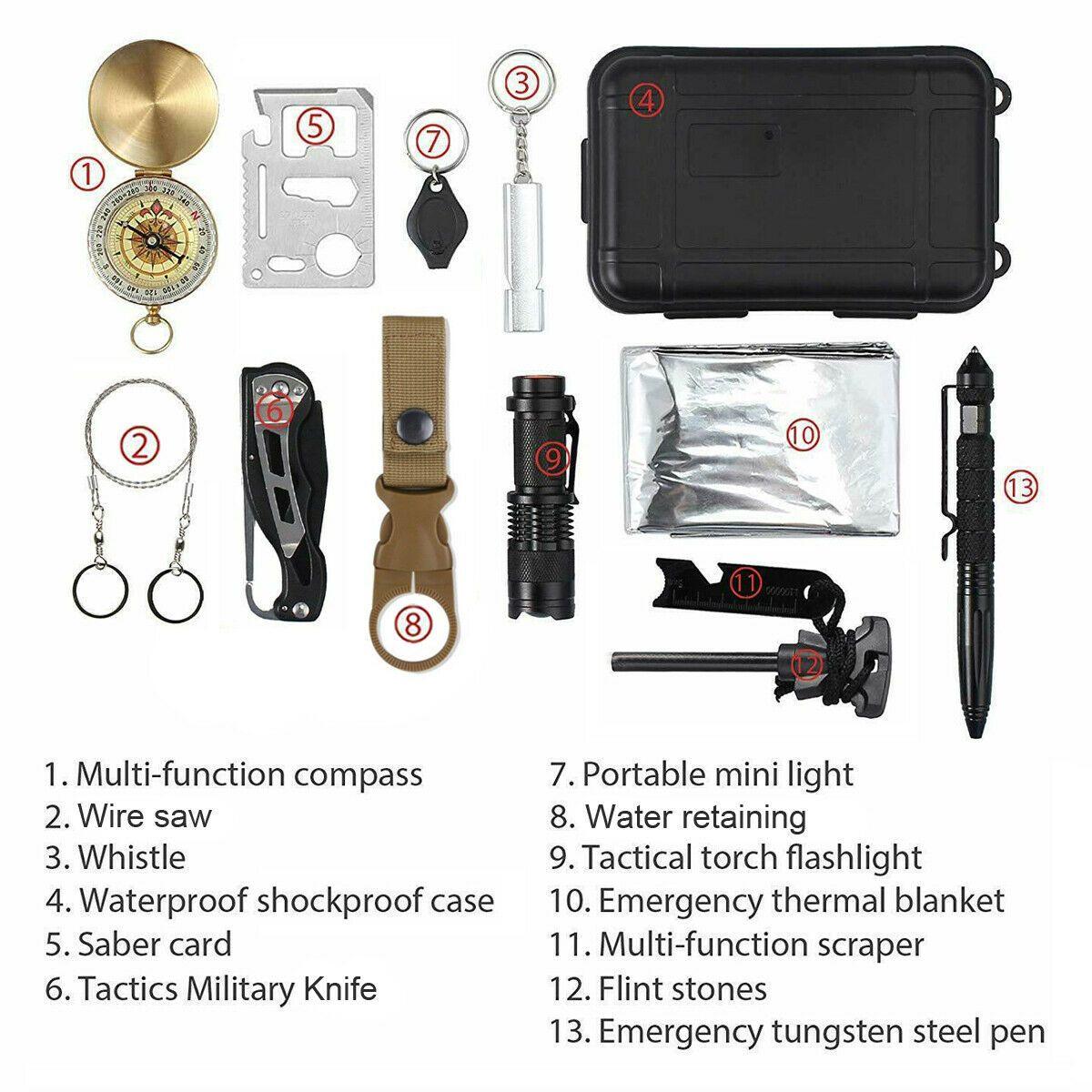 14 in 1 Outdoor Emergency Survival And Safety Gear Kit Camping - Dealslust